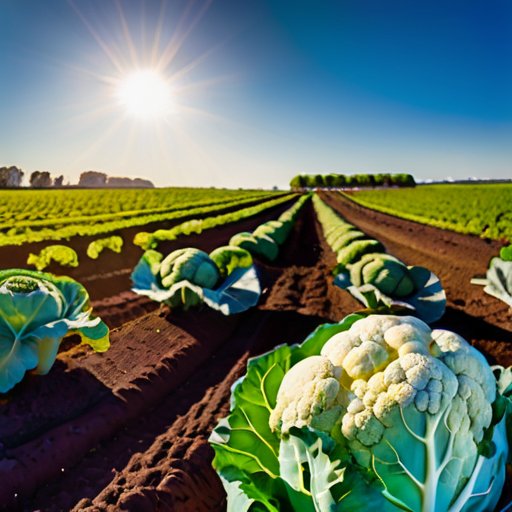 Яркий овощной сад с зелеными цветной капустой, готовой к сбору.