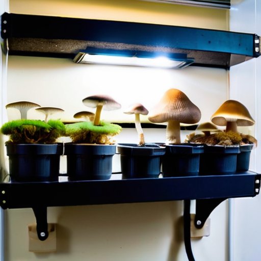 Организованный микогенный уголок с грибами, субстратами и контролем температуры.