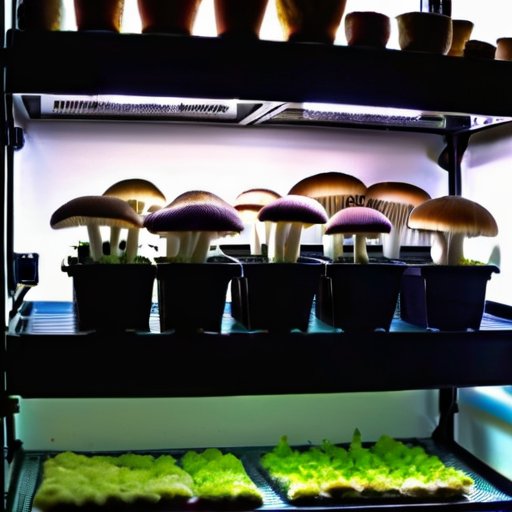 Спокойный интерьер для выращивания грибов с контейнерами, влажной субстратной смесью и оптимальными условиями.