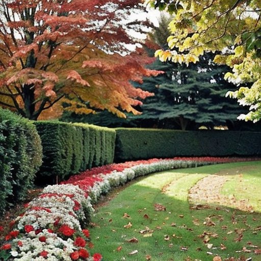 Ухоженный розовый сад осенью с инструментами для садоводства.